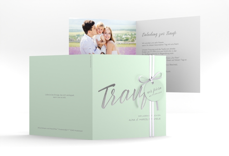 Hochzeitseinladung Traufe quadr. Klappkarte mint hochglanz