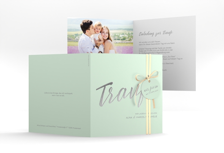 Hochzeitseinladung Traufe quadr. Klappkarte mint hochglanz