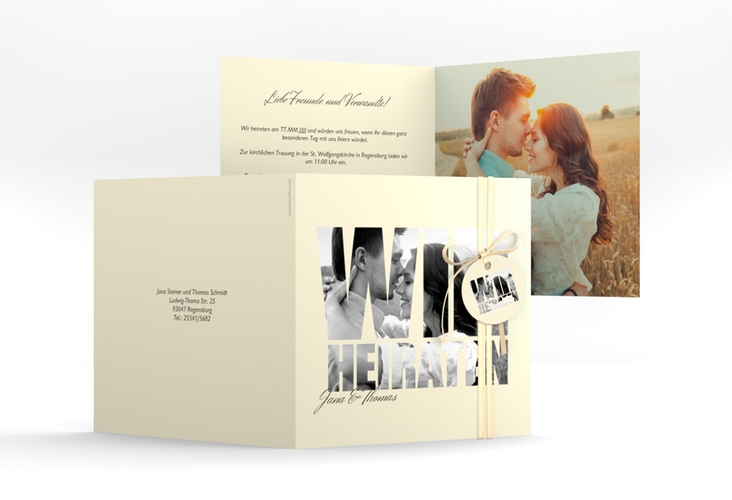 Hochzeitseinladung Letters quadr. Klappkarte beige hochglanz