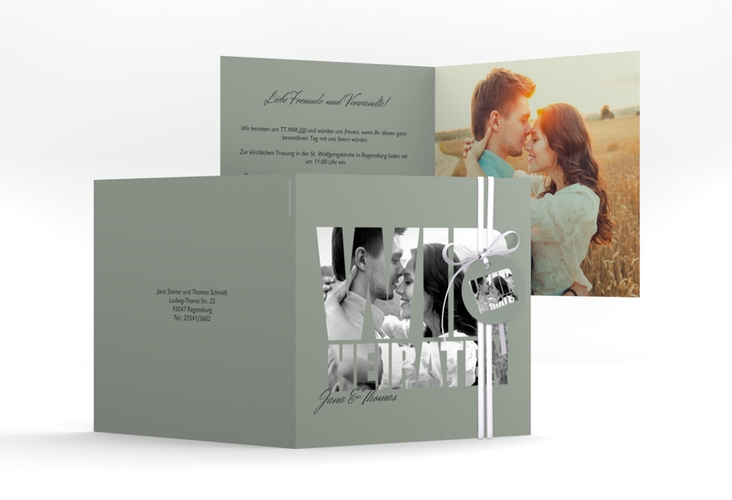 Hochzeitseinladung Letters quadr. Klappkarte gruen hochglanz