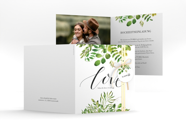 Hochzeitseinladung Botany quadr. Klappkarte weiss