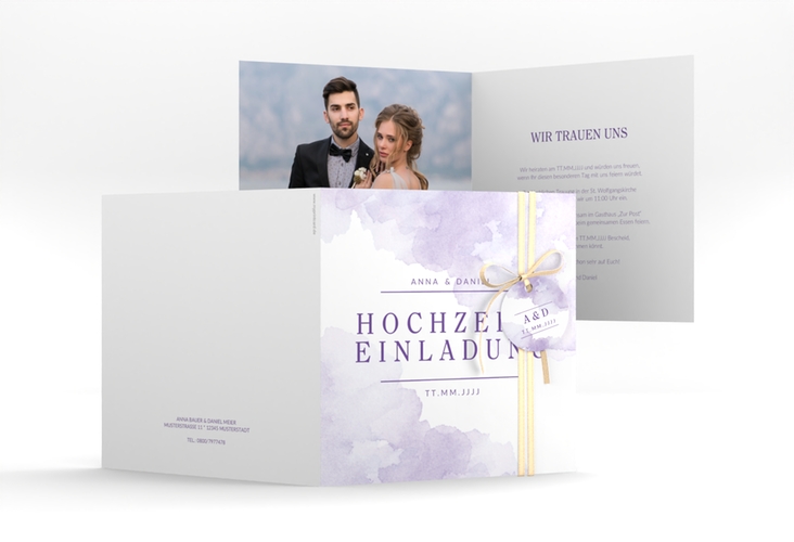 Hochzeitseinladung Blush quadr. Klappkarte lila