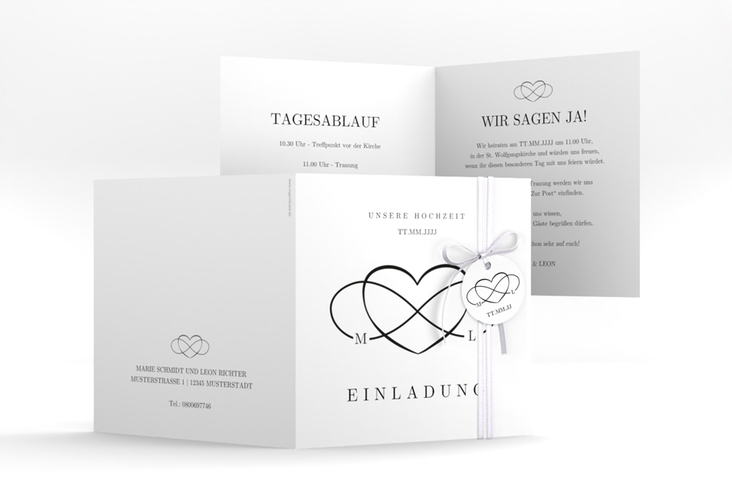 Hochzeitseinladung Infinity quadr. Klappkarte schwarz