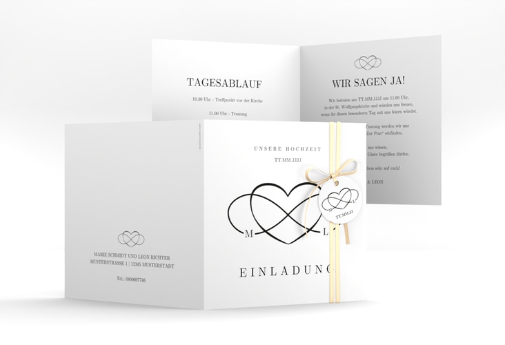 Hochzeitseinladung Infinity quadr. Klappkarte schwarz