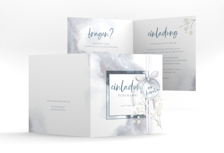 Hochzeitseinladung Winter quadr. Klappkarte mit Schleierkraut