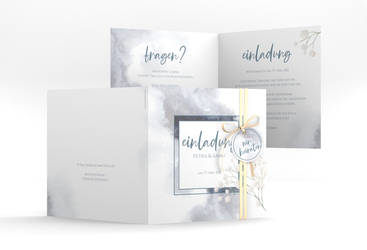 Hochzeitseinladung Winter quadr. Klappkarte mit Schleierkraut
