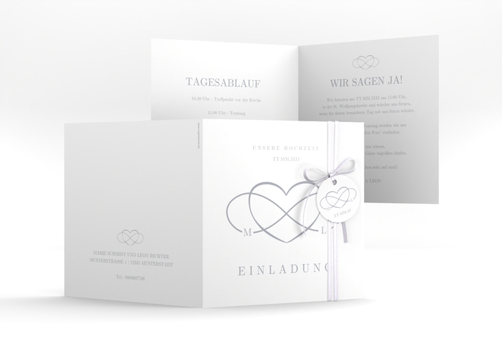 Hochzeitseinladung Infinity quadr. Klappkarte grau