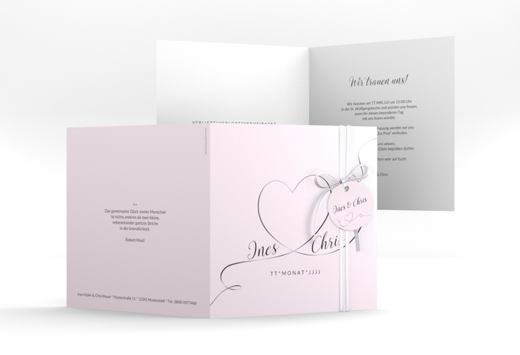 Hochzeitseinladung Dolce quadr. Klappkarte rosa hochglanz