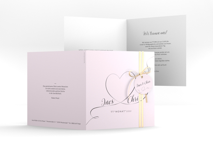 Hochzeitseinladung Dolce quadr. Klappkarte rosa hochglanz