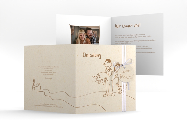 Hochzeitseinladung Pisa quadr. Klappkarte beige
