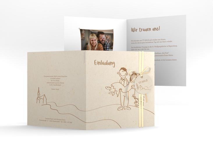 Hochzeitseinladung Pisa quadr. Klappkarte beige