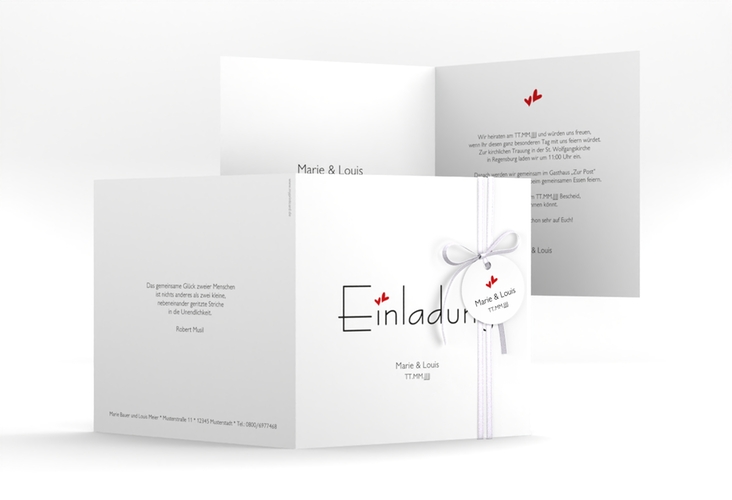 Hochzeitseinladung Twohearts quadr. Klappkarte hochglanz