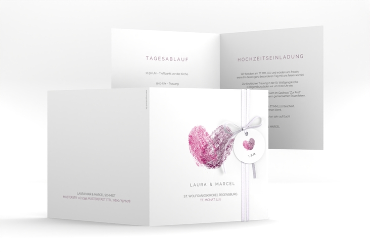 Hochzeitseinladung Fingerprint quadr. Klappkarte schlicht mit Fingerabdruck-Motiv