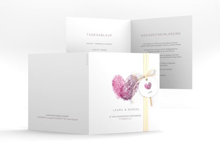Hochzeitseinladung Fingerprint quadr. Klappkarte schlicht mit Fingerabdruck-Motiv