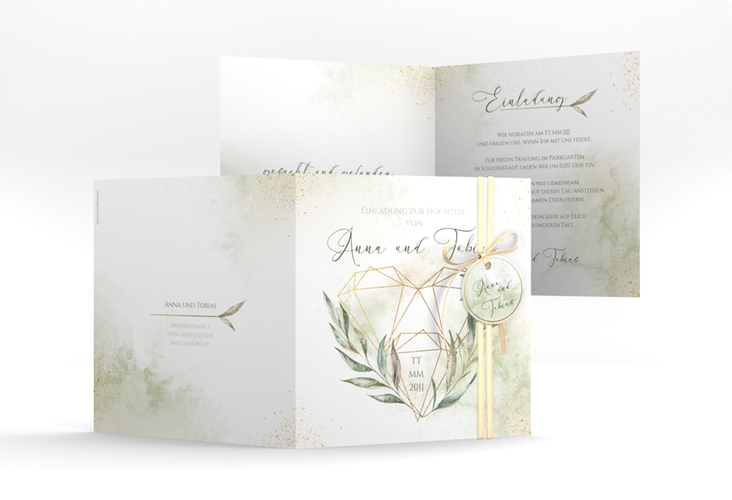 Hochzeitseinladung Heartfelt quadr. Klappkarte weiss hochglanz mit Diamanten im Geometric Design