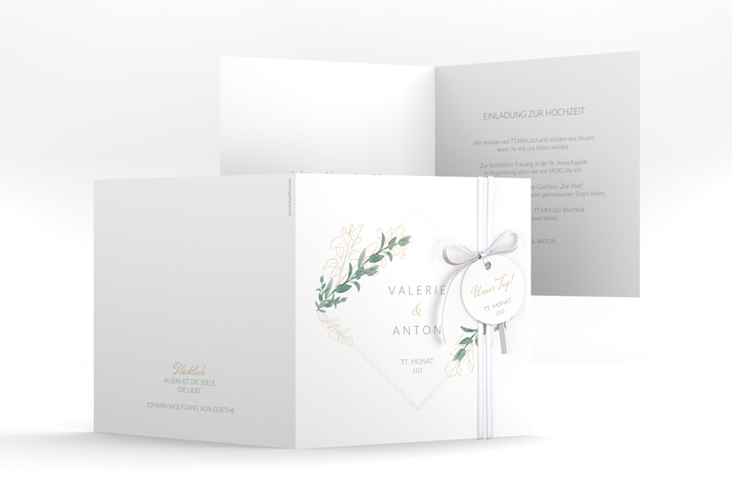 Hochzeitseinladung Verde quadr. Klappkarte weiss hochglanz
