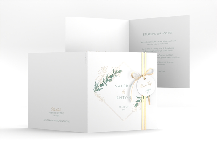 Hochzeitseinladung Verde quadr. Klappkarte weiss hochglanz