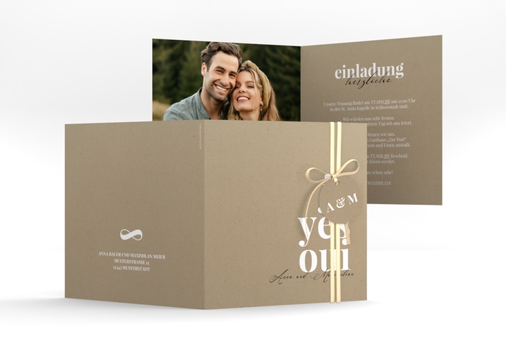 Hochzeitseinladung Oui quadr. Klappkarte mit Ja-Wort in verschiedenen Sprachen