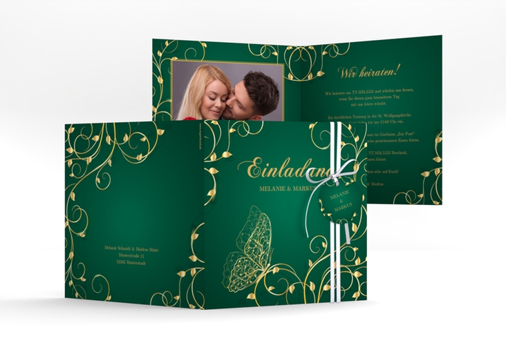 Hochzeitseinladung Eternity quadr. Klappkarte gruen hochglanz