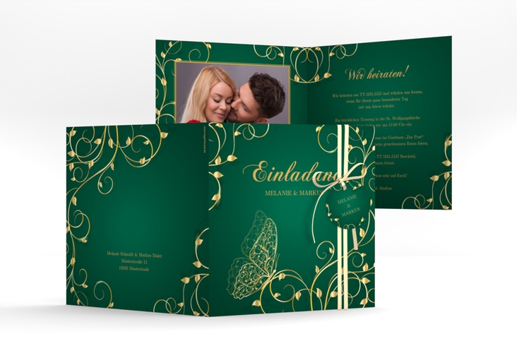 Hochzeitseinladung Eternity quadr. Klappkarte gruen hochglanz