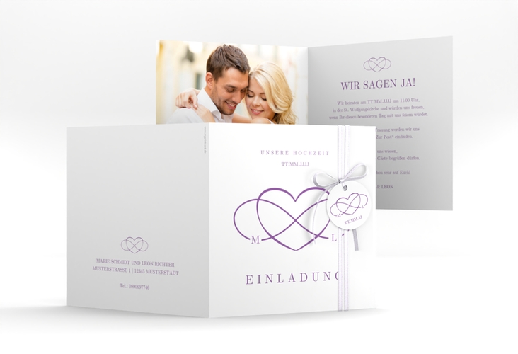 Hochzeitseinladung Infinity quadr. Klappkarte lila