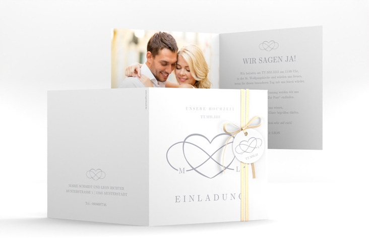 Hochzeitseinladung Infinity quadr. Klappkarte grau hochglanz