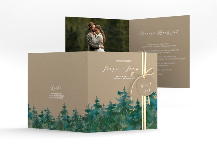Hochzeitseinladung Evergreen quadr. Klappkarte