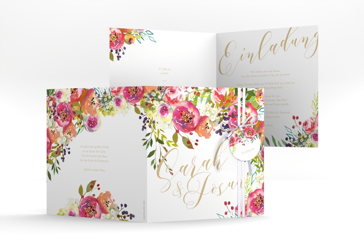 Hochzeitseinladung Flowerbomb quadr. Klappkarte weiss