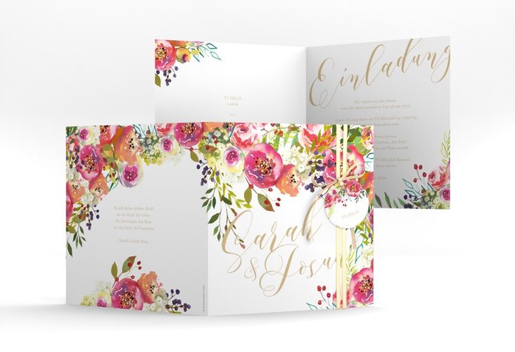 Hochzeitseinladung Flowerbomb quadr. Klappkarte weiss