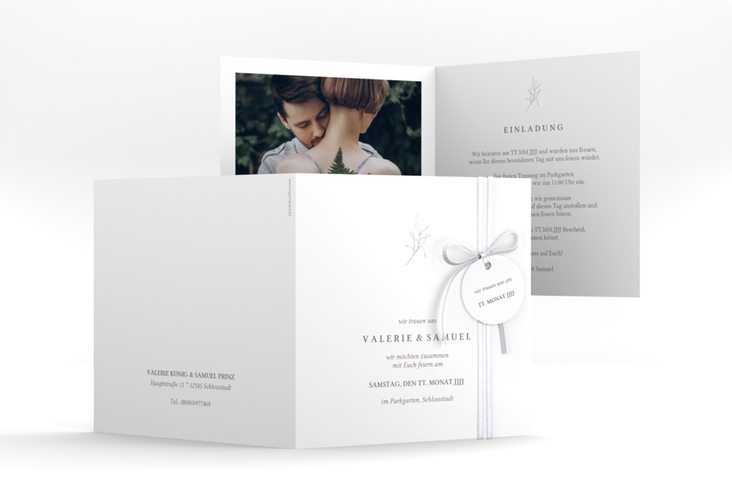 Hochzeitseinladung Ivy quadr. Klappkarte weiss hochglanz minimalistisch mit kleiner botanischer Illustration