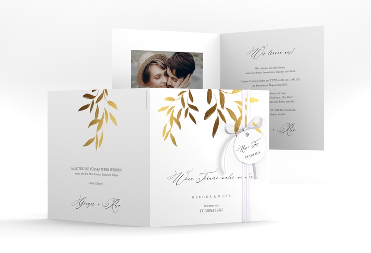 Hochzeitseinladung Demure quadr. Klappkarte weiss hochglanz