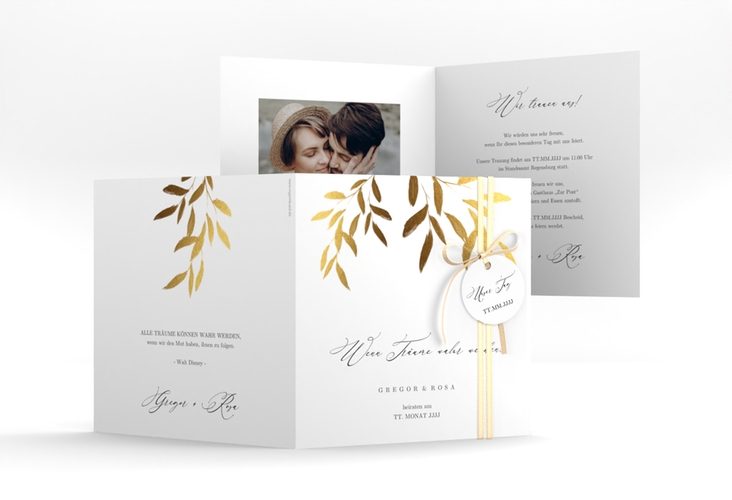 Hochzeitseinladung Demure quadr. Klappkarte weiss hochglanz