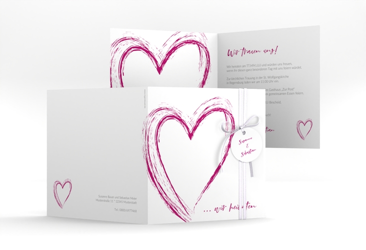 Hochzeitseinladung Liebe quadr. Klappkarte pink hochglanz