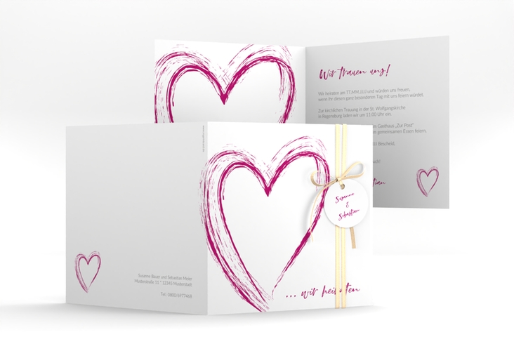 Hochzeitseinladung Liebe quadr. Klappkarte pink hochglanz