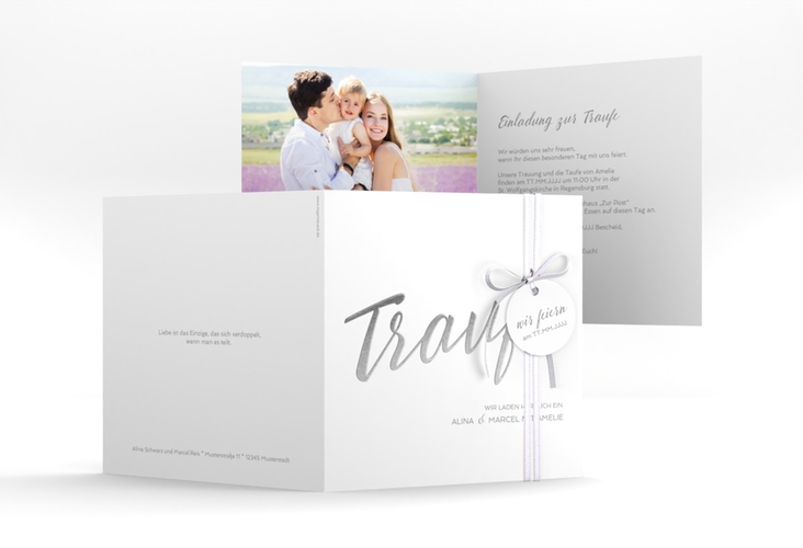 Hochzeitseinladung Traufe quadr. Klappkarte weiss hochglanz