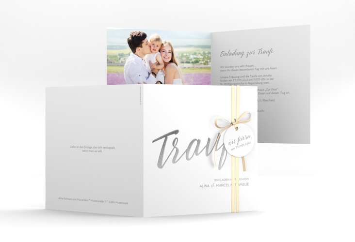 Hochzeitseinladung Traufe quadr. Klappkarte weiss hochglanz