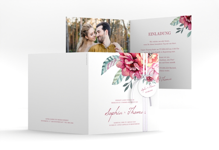 Hochzeitseinladung Blooming quadr. Klappkarte weiss