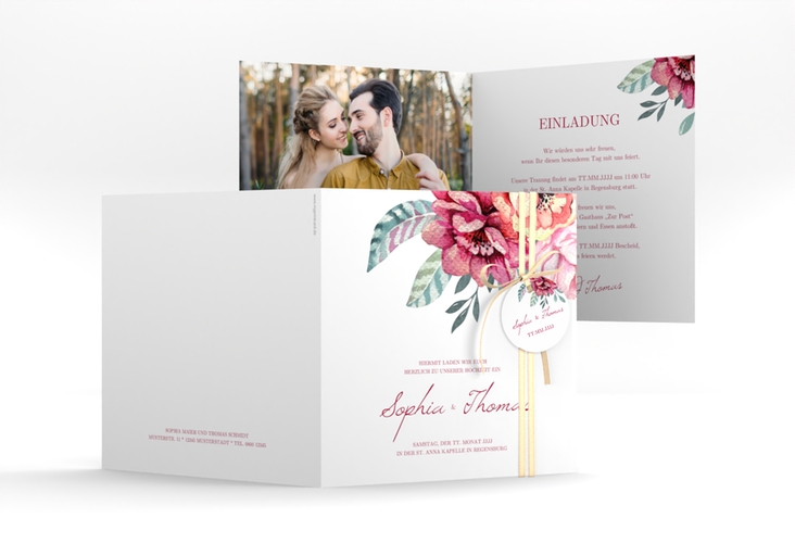 Hochzeitseinladung Blooming quadr. Klappkarte weiss