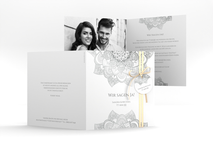 Hochzeitseinladung Delight quadr. Klappkarte grau