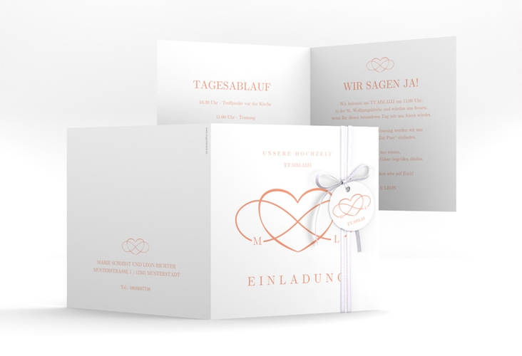Hochzeitseinladung Infinity quadr. Klappkarte apricot