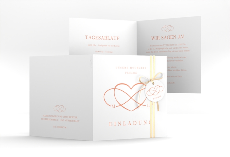 Hochzeitseinladung Infinity quadr. Klappkarte apricot