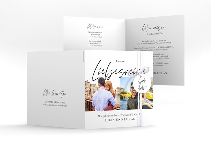 Hochzeitseinladung Liebesreise quadr. Klappkarte