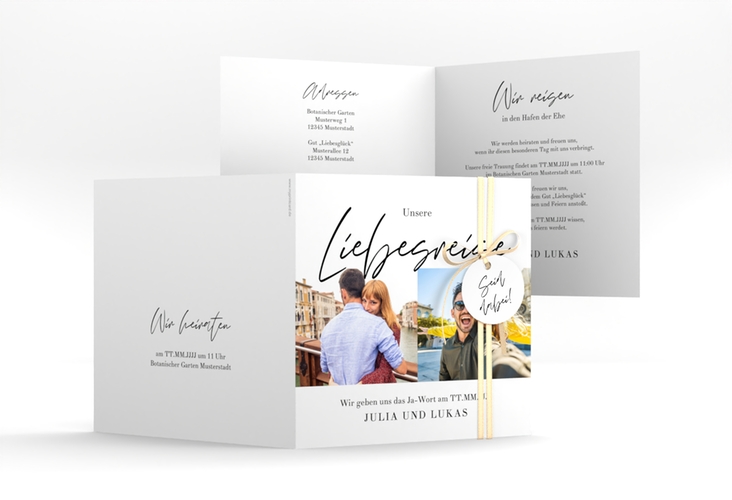 Hochzeitseinladung Liebesreise quadr. Klappkarte