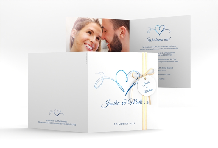 Hochzeitseinladung Envie quadr. Klappkarte blau