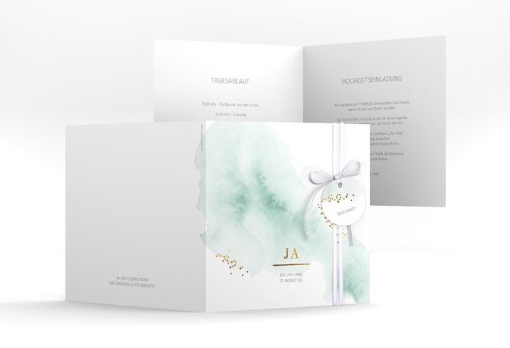 Hochzeitseinladung Pastell quadr. Klappkarte mint