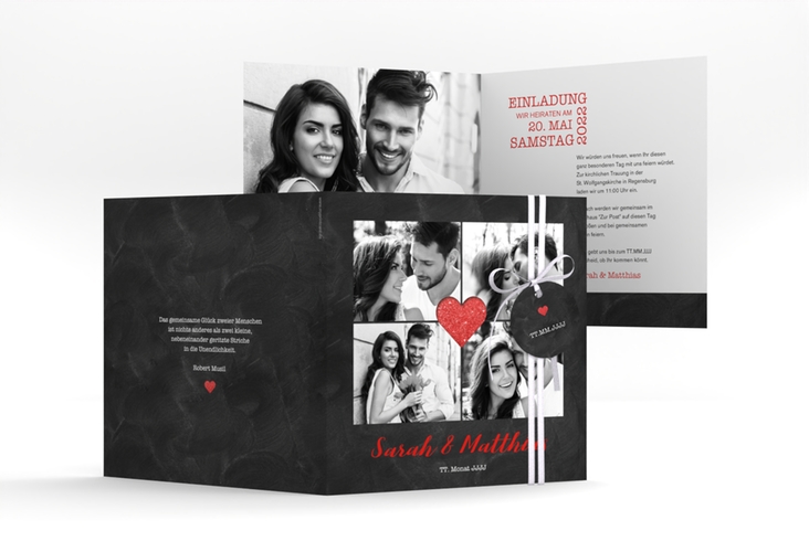Hochzeitseinladung Sparkly quadr. Klappkarte rot hochglanz