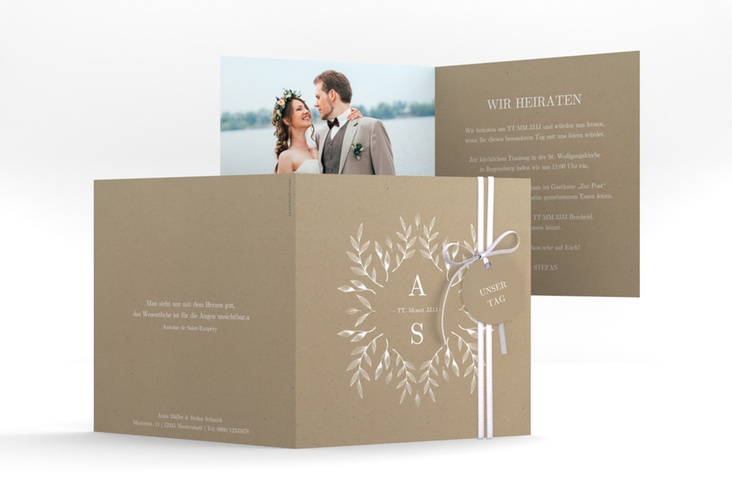 Hochzeitseinladung Blattwerk quadr. Klappkarte