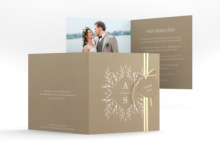 Hochzeitseinladung Blattwerk quadr. Klappkarte