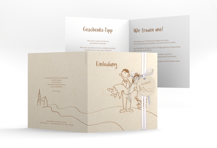 Hochzeitseinladung Pisa quadr. Klappkarte beige