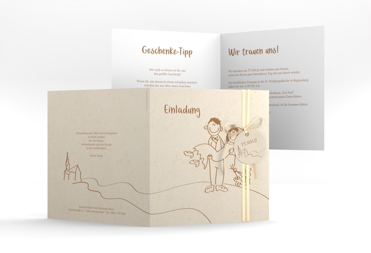 Hochzeitseinladung Pisa quadr. Klappkarte beige